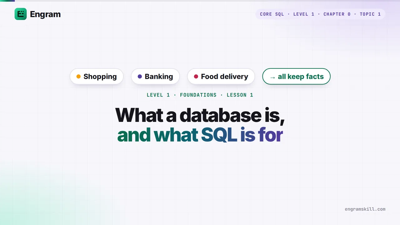 Engram video lesson: What a database is, and what SQL is for